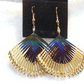 Peacock Feather Borealis Beaded Earrings-Gold