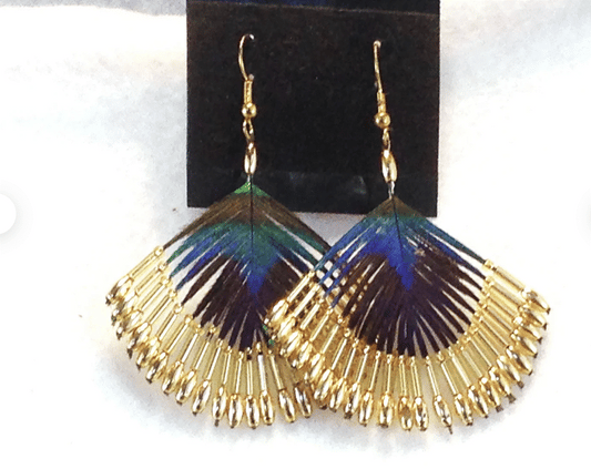 Peacock Feather Borealis Beaded Earrings-Gold