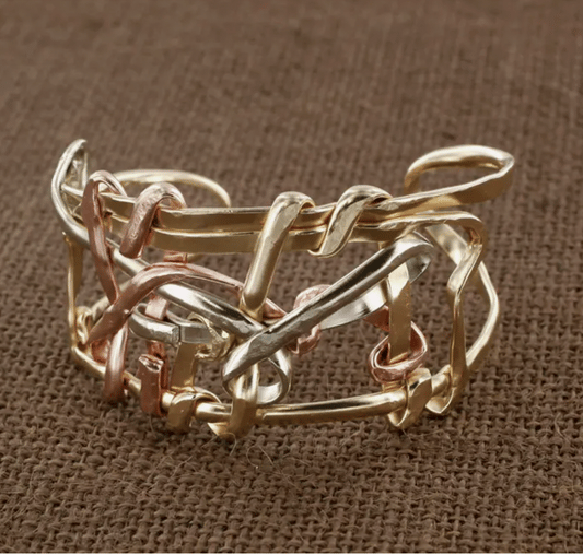 Mixed Metal Scribble Cuff Bracelet