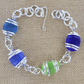 Cultured Sea Glass Linked Bracelet - Blue/Green Multi