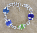 Cultured Sea Glass Linked Bracelet - Blue/Green Multi