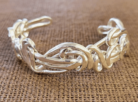 Silver Plated Narrow Scribble Cuff Bracelet