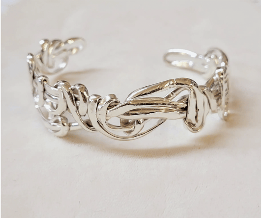 Silver Plated Narrow Scribble Cuff Bracelet