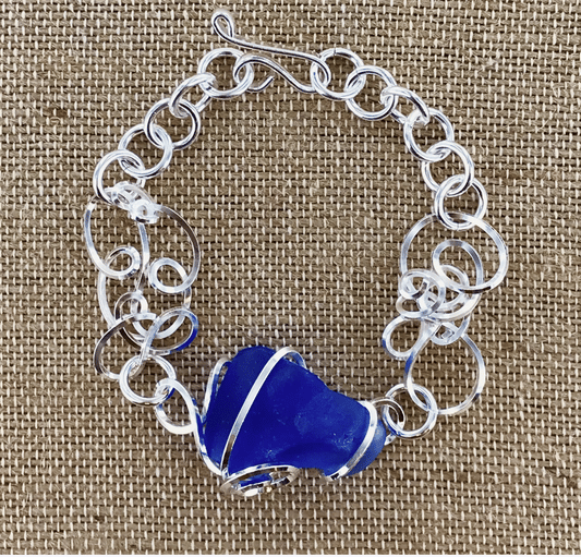 Cultured Sea Glass Linked Bracelet - Cobalt Blue