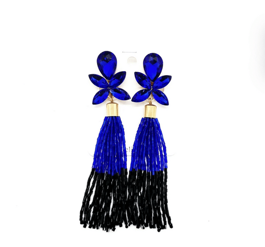 Judy Tassel Clip Earrings - Blue