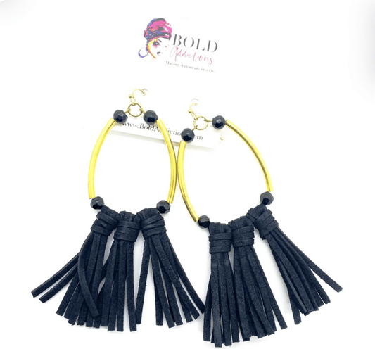 Brass and Leather Earring-Black