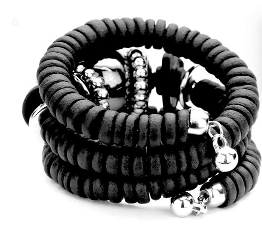 Zara Beaded Stretch Bracelet-Black