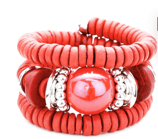 Zara Beaded Stretch Bracelet-Red