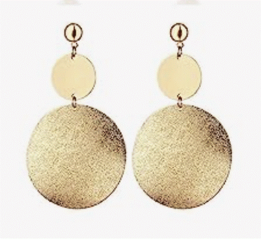 Gold Tone Double Disc Drop Earrings