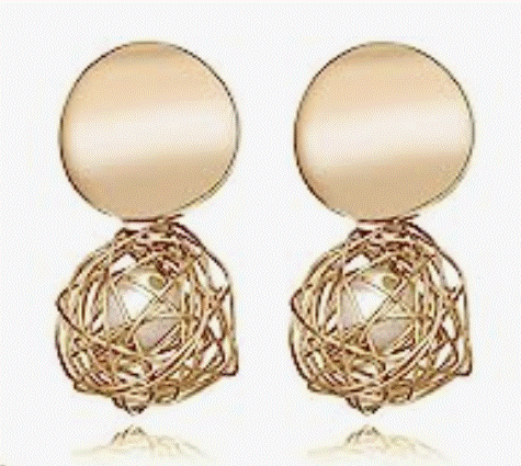 Gold Tone Faux Pearl Ball Drop Earrings