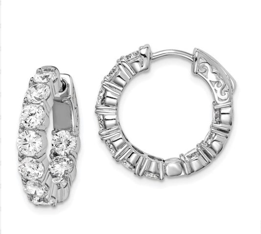 1 - 1/2in Polished Silver Tone CZ Hinged Hoop Earrings - Reed House of Jewels