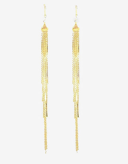 Gold Tone Fringe Linear Drop Earrings - Reed House of Jewels