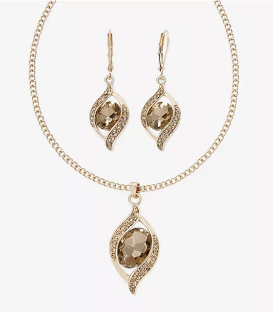 Pave Light Taupe Pendant Necklace and Drop Earring 2 - pc. Jewelry Set - Reed House of Jewels