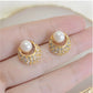 Gold, Pearl, and CZ Vintage Style Stud Earrings - Reed House of Jewels