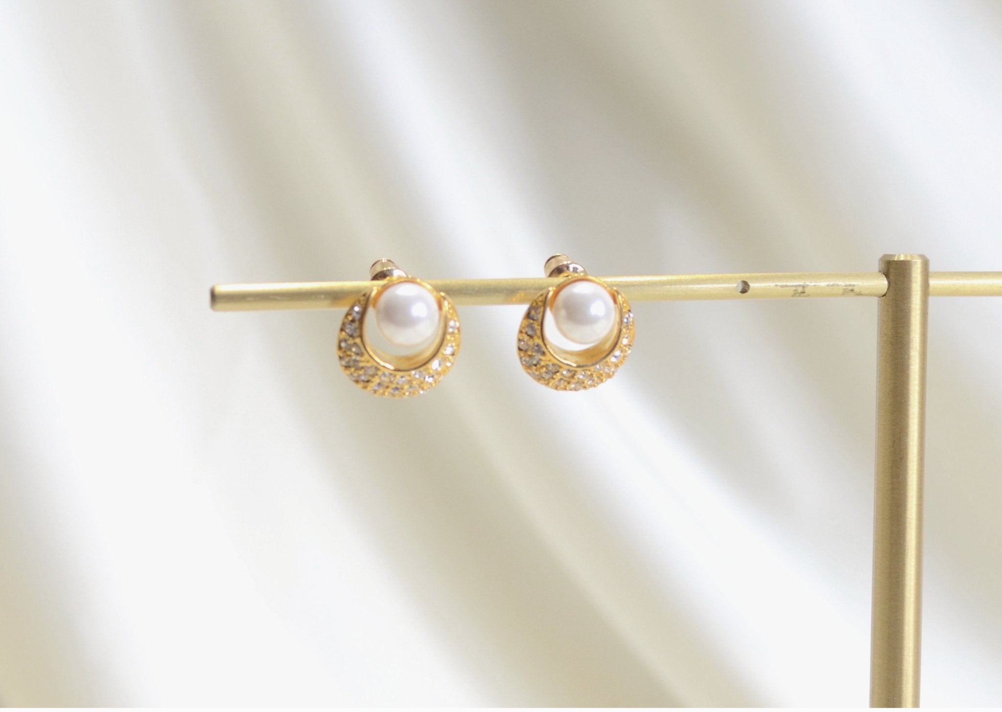 Gold, Pearl, and CZ Vintage Style Stud Earrings - Reed House of Jewels