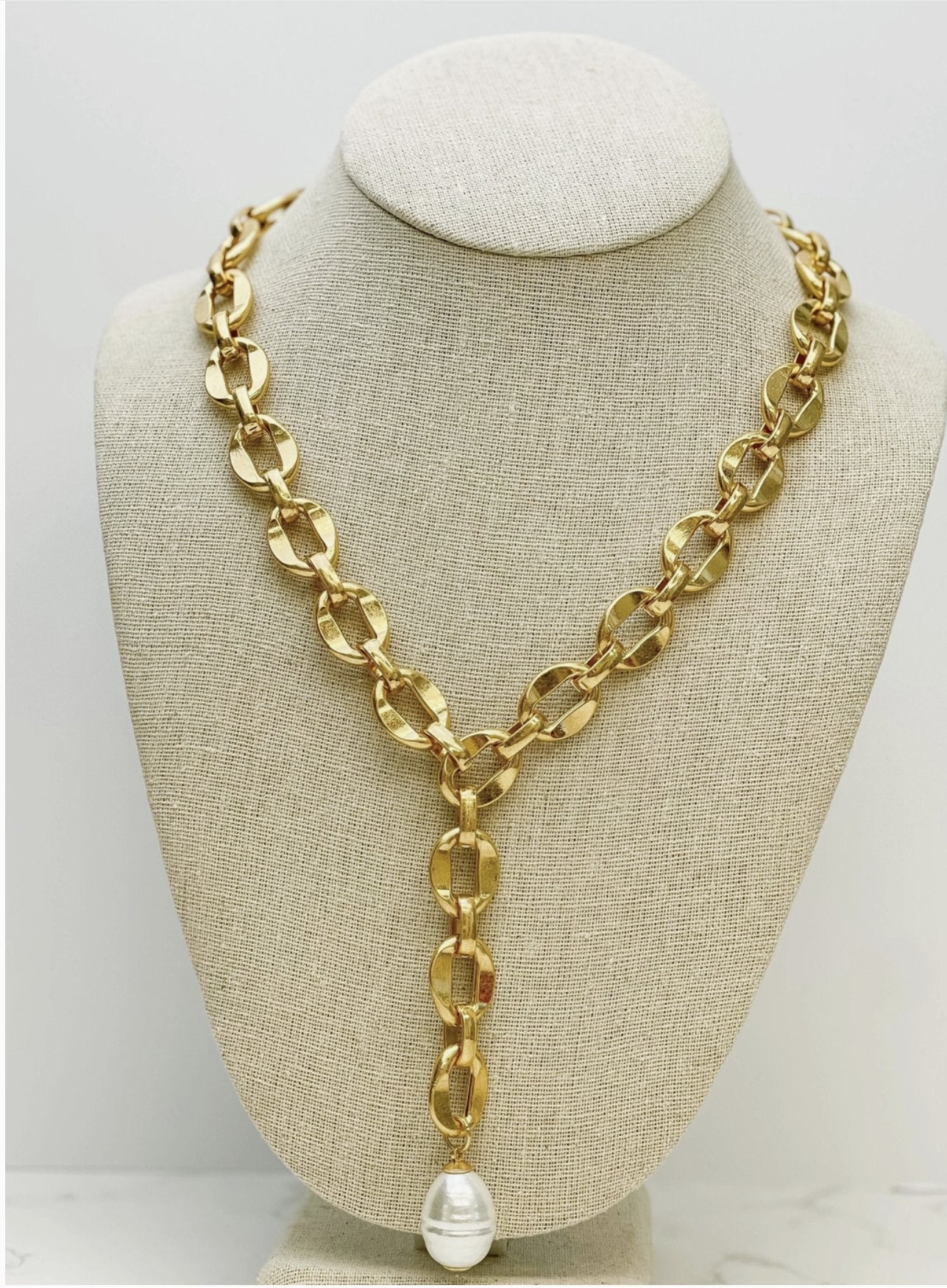 Freshwater Pearl Bold Link Necklace - Gold - Reed House of Jewels