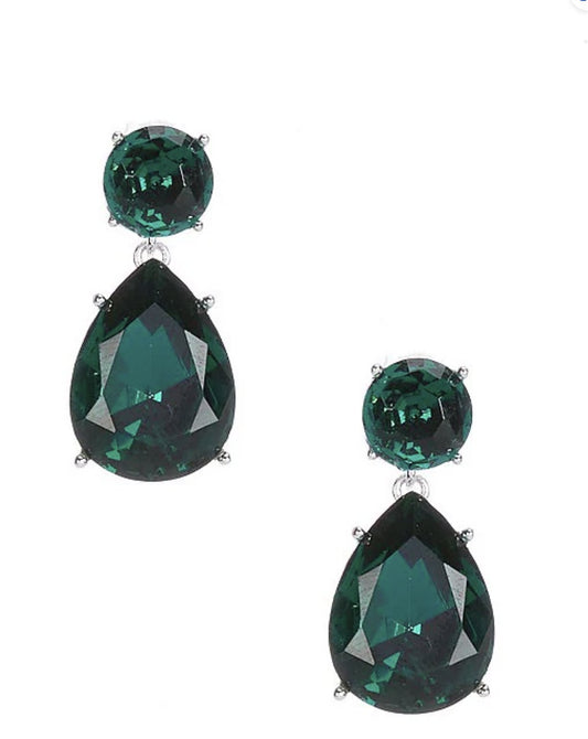 Emerald Faceted Round & Teardrop Stone Drop Earrings - Reed House of Jewels