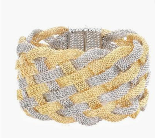 Two Tone Braided Mesh Detail Bracelet - Gold/Silver - Reed House of Jewels