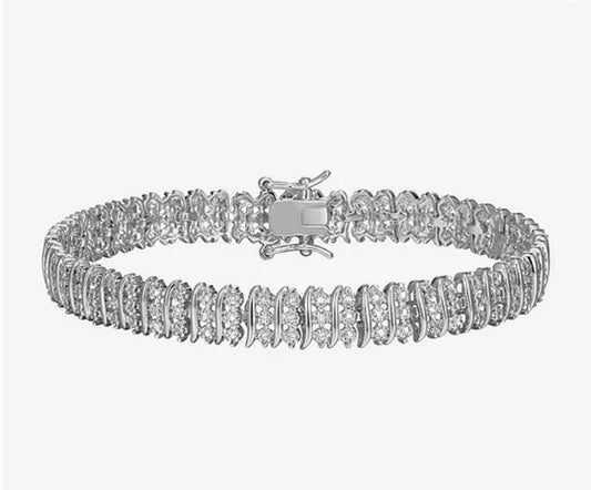 Bracket Diamond Accent 7.25 Inch Tennis Bracelet - Silver - Reed House of Jewels