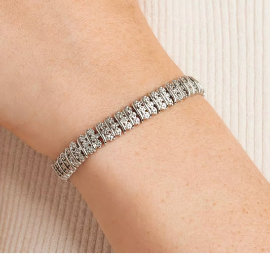 Bracket Diamond Accent 7.25 Inch Tennis Bracelet - Silver - Reed House of Jewels