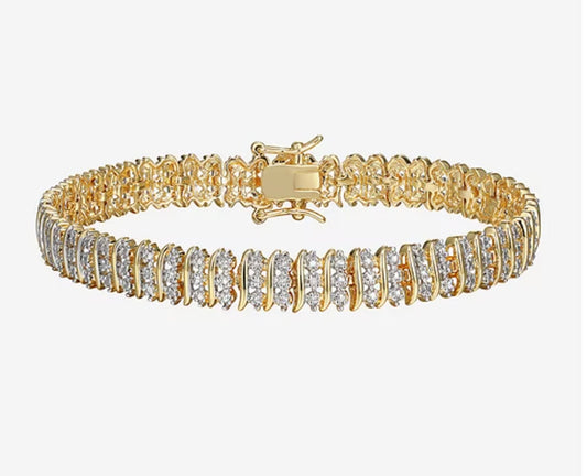 Bracket Diamond Accent 7.25 Inch Tennis Bracelet - Gold - Reed House of Jewels