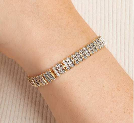 Bracket Diamond Accent 7.25 Inch Tennis Bracelet - Gold - Reed House of Jewels