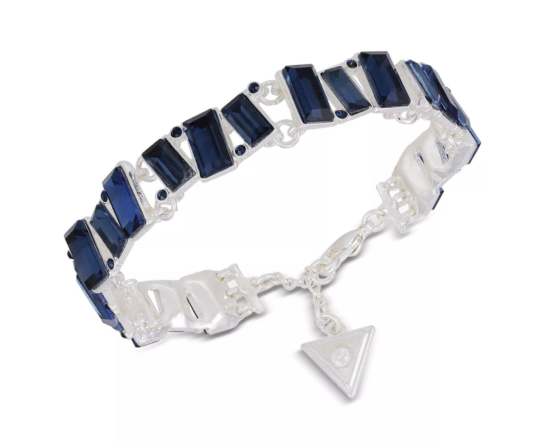 Silver - Tone Baguette Navy Blue Stone Flex Bracelet - Reed House of Jewels