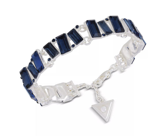 Silver - Tone Baguette Navy Blue Stone Flex Bracelet - Reed House of Jewels