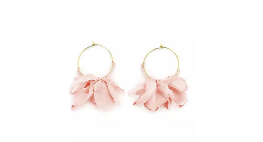 Pink Fabric Petals Hoop Earrings - Reed House of Jewels