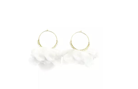 White Fabric Petals Hoop Earrings - Reed House of Jewels