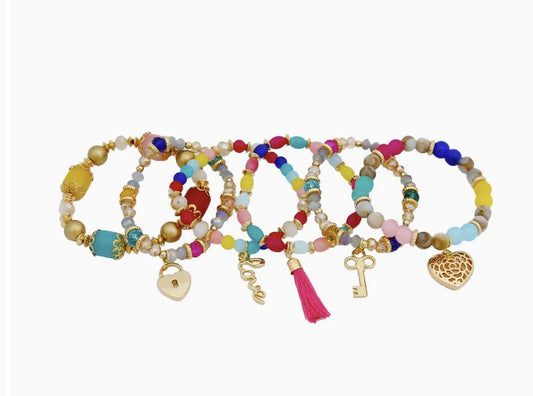 Charm Rainbow Bead Stretch Bracelet Stack - Reed House of Jewels