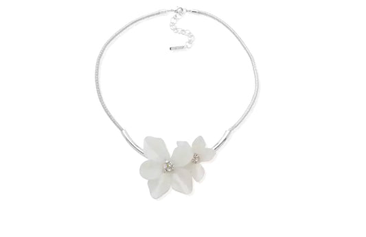 Silver Tone White Floral Necklace - Reed House of Jewels