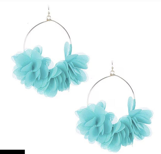 Teal Pom Floral Drop Earrings - Reed House of Jewels