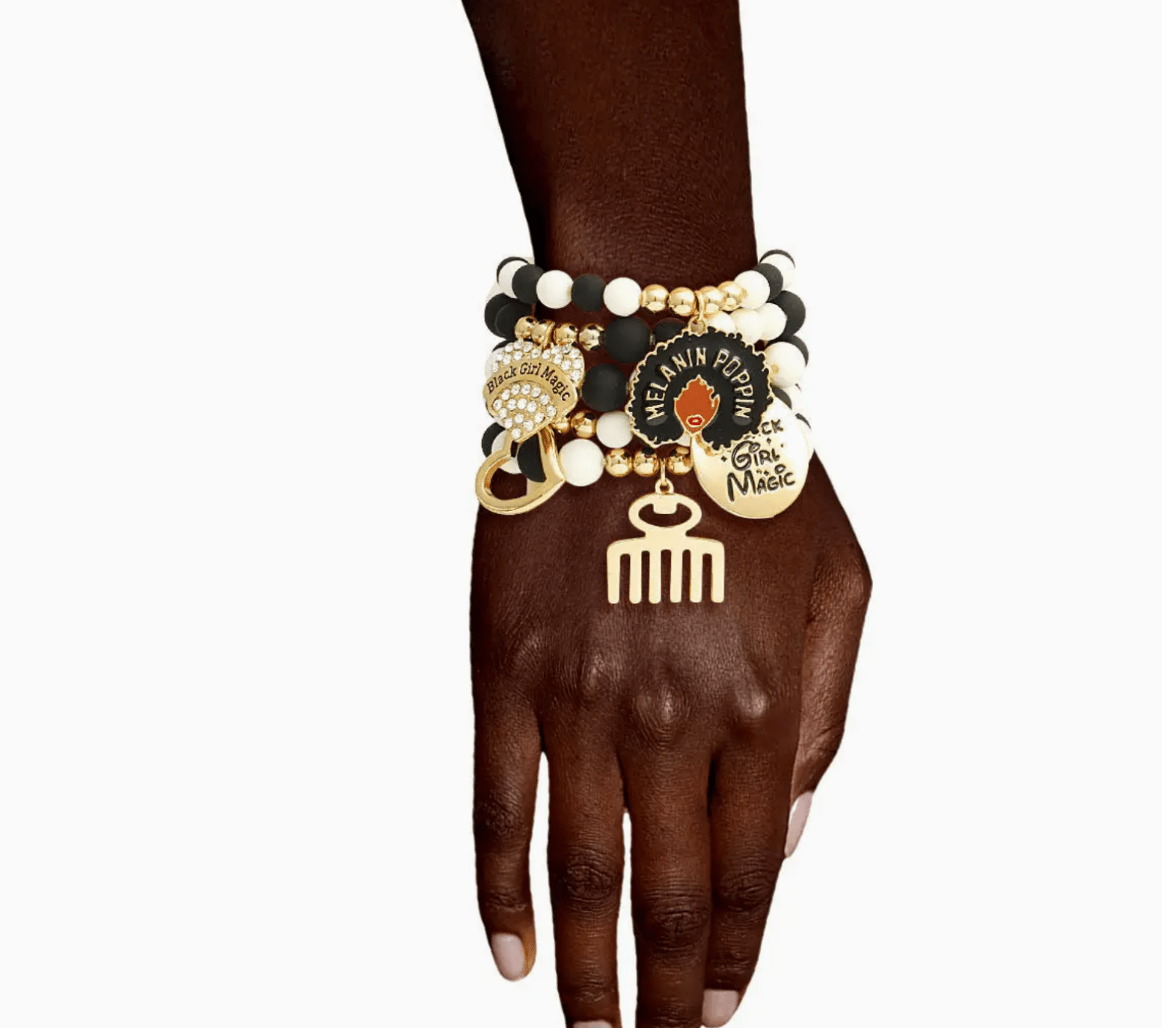 5 pcs Matte Black and White Black Girl Magic Bracelets Stack - Reed House of Jewels