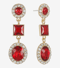 Red Halo and Crystal Oval 3 Tier Drop Earrings - Reed House of Jewels