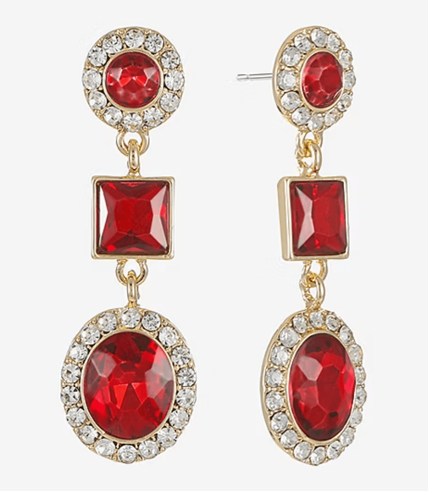 Red Halo and Crystal Oval 3 Tier Drop Earrings - Reed House of Jewels