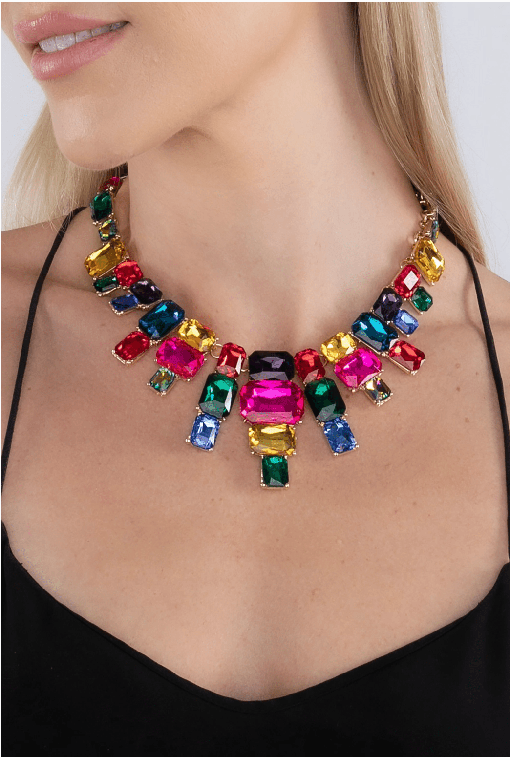 Multi Color Rectangle Crystals Statement - Reed House of Jewels
