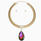 Omega Chain Pave Heart Pink Green Pendant Set - Reed House of Jewels