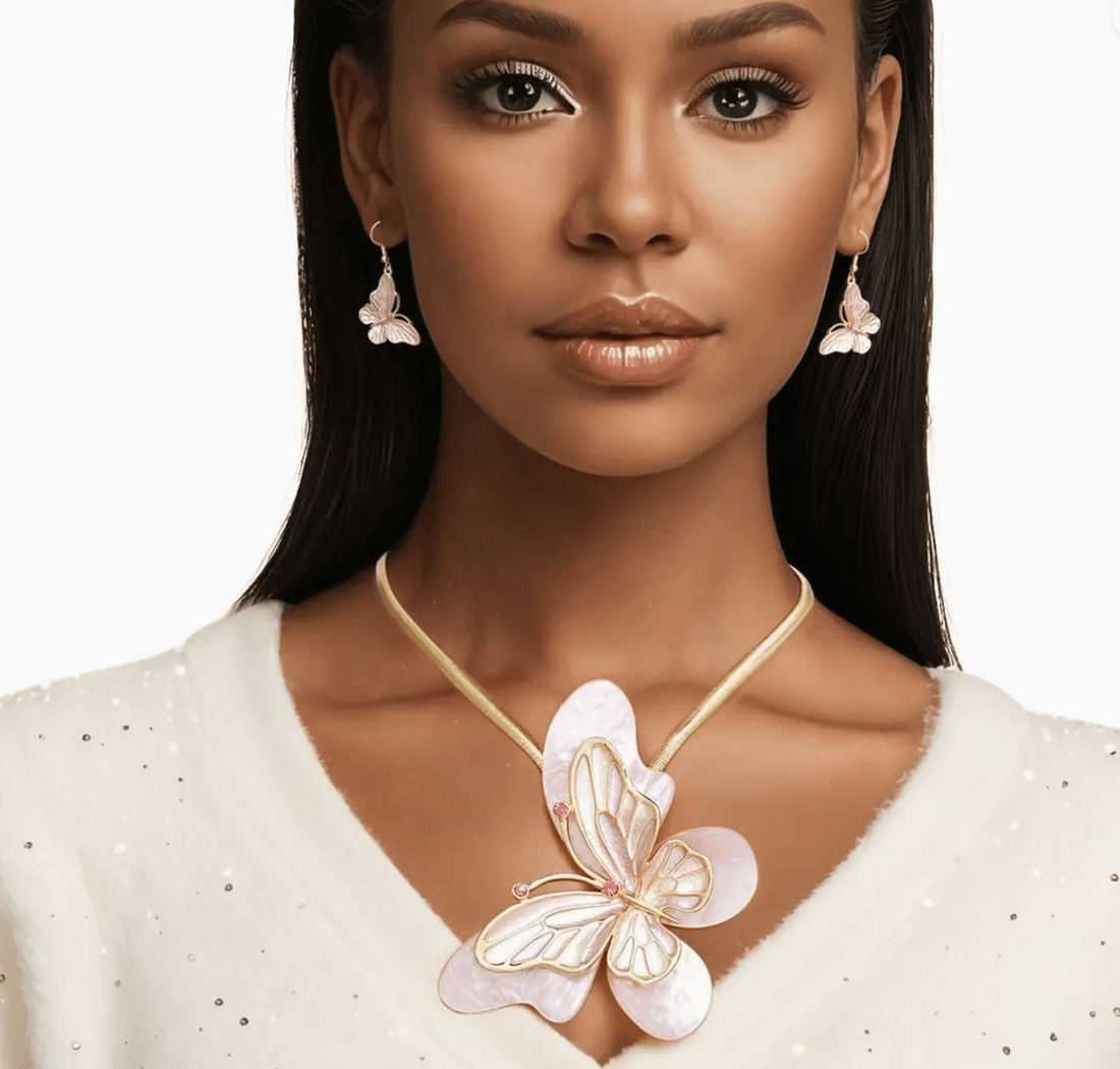 Necklace Light Pink Butterfly Pendant Set - Reed House of Jewels