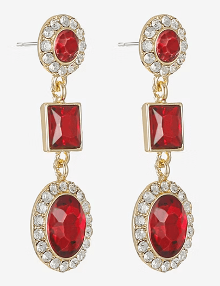 Red Halo and Crystal Oval 3 Tier Drop Earrings - Reed House of Jewels
