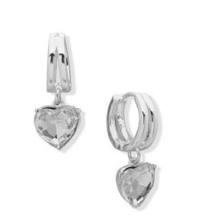 Silver Tone Crystal Heart Huggie Earrings - Reed House of Jewels