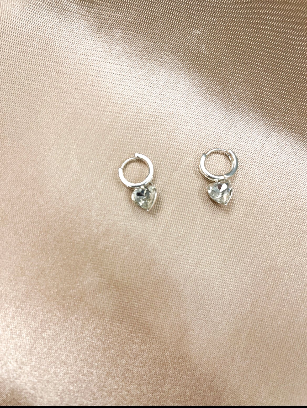 Silver Tone Crystal Heart Huggie Earrings - Reed House of Jewels