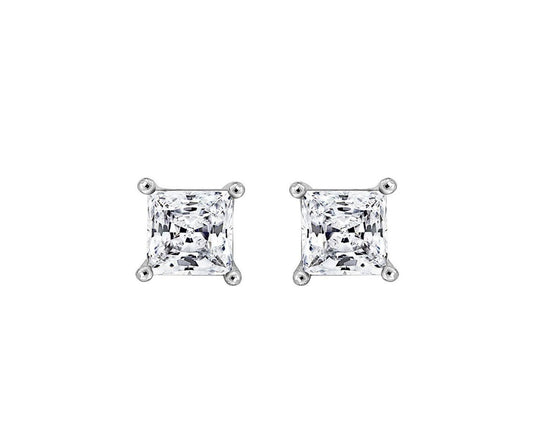 Solitaire Princess CZ Stud Rhodium plated Sterling Silver Earrings - Reed House of Jewels