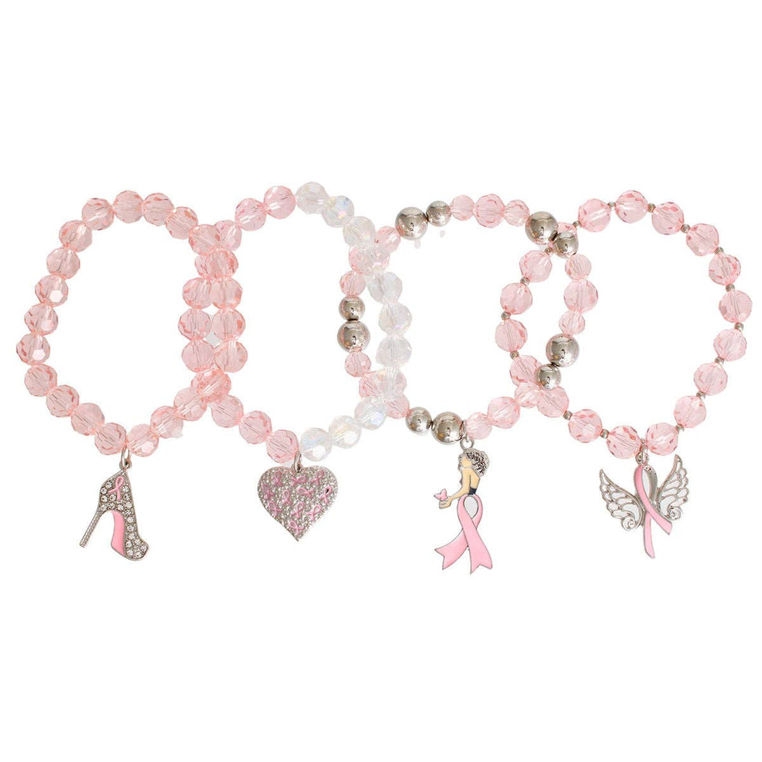 Light Pink Beaded 4 pcs Cancer Charm Bracelet Stack