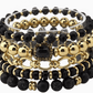 Oval Link Multi Bead Black and Gold Bracelet Stack - Reed House of Jewels