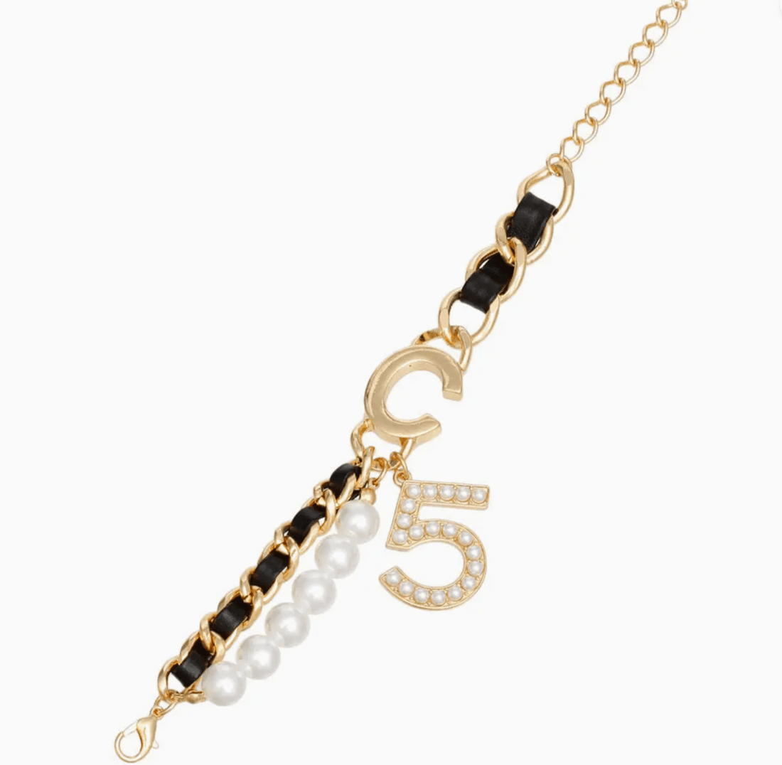Black Woven Gold Pearl No 5 Bracelet - Reed House of Jewels