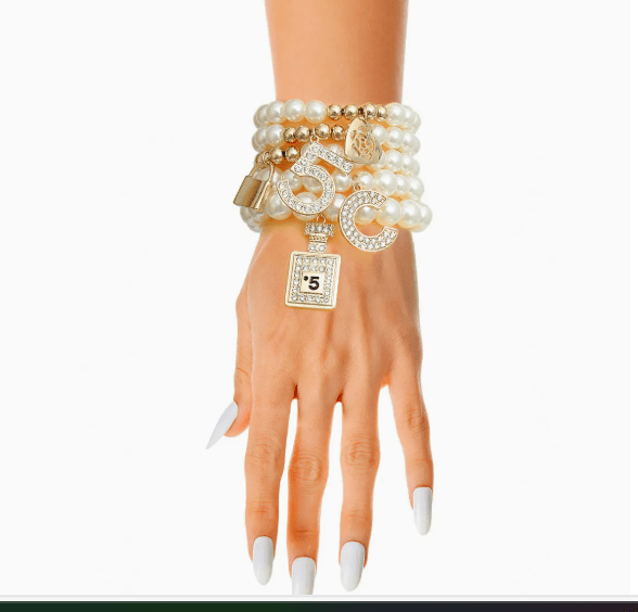 Cream Pearl No. 5 Boutique Charm Bracelet 5 pcs. Stack - Reed House of Jewels