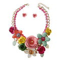 Bright Rose Chunky Floral Collar Necklace and Earring Set - Reed House of Jewels