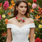 Bright Rose Chunky Floral Collar Necklace and Earring Set - Reed House of Jewels
