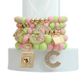 Matte Pink and Green Boutique Charm Bracelet Stack - 5pc - Reed House of Jewels